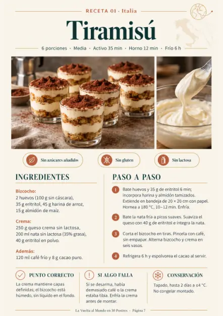 Receta de tiramisú sin azúcares añadidos, sin gluten y sin lactosa